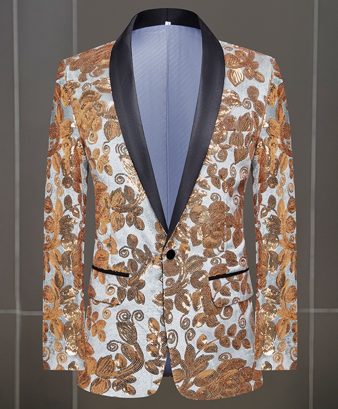 Pre-order เสื้อสูทชาย สูทแฟชั่น สูทดำแต่งเลี่อม สีม่วงแดง