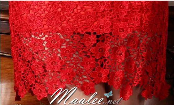 พร้อมส่ง ชุดยกน้ำชา ชุดจีน ชุดกี่เพ้า ลูกไม้ไหล่เดียว สีแดง แบบโมเดิร์น