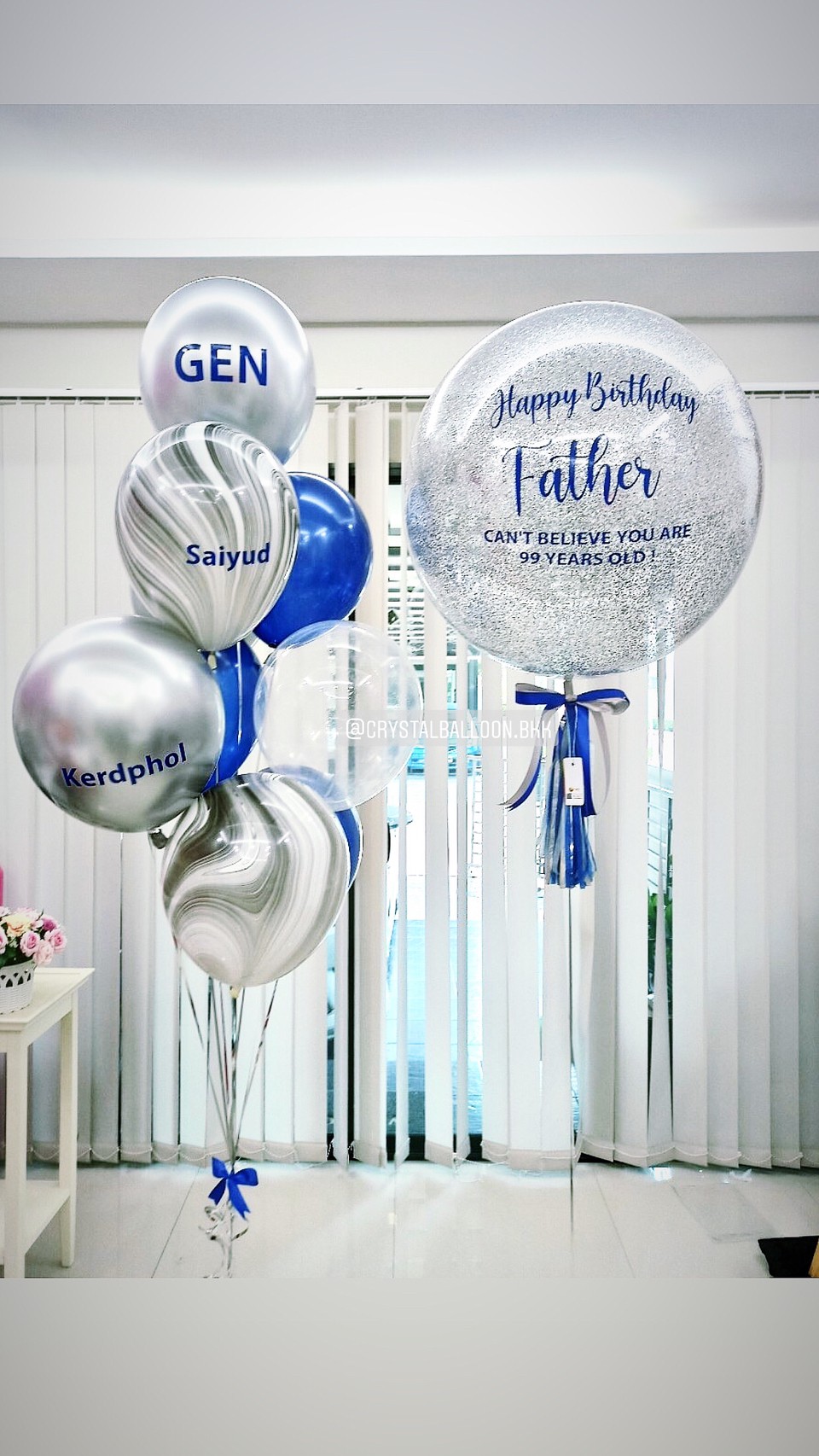 ลูกโป่ง วันเกิด Bubble ขนาด 24" พร้อม ช่อลูกโป่ง ช่อ 7 ลูก 1 ช่อ,ลูกโป่งลายหิน USA 2 ลูก,ลูกโป่งใส ใส่กลิตเตอร์ พร้อมตกเเต่ง สามารถเปลี่ยนสีลูกโป่ง/เปลี่ยนข้อความ/เปลี่ยนขนาดได้