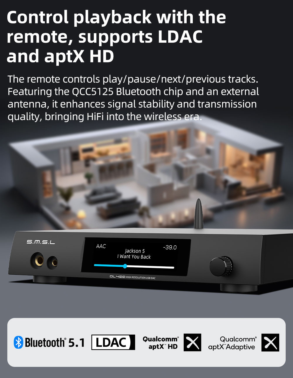 SMSL DL400 DAC/AMP ตั้งโต๊ะ ชิป ESS ES9039MSPRO รองรับ MQA, LDAC, Dual Hi-Res ประกันศูนย์ไทย