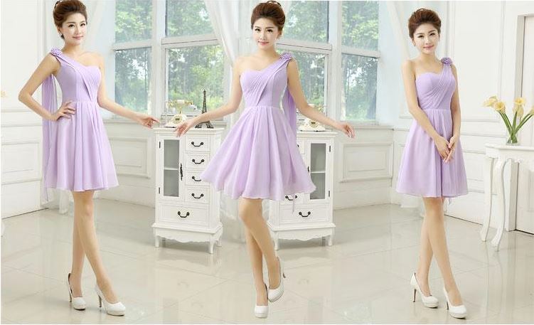 พร้อมส่ง ชุดราตรีสั้น ชุดเพื่อนเจ้าสาว สีม่วงอ่อน Lavender Lv-001D