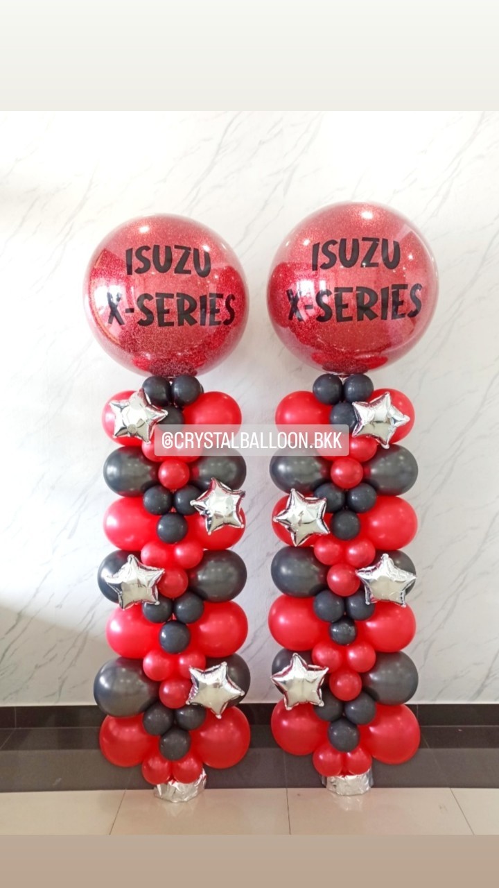 เสาลูกโป่ง เปิดงาน Bubble ขนาด 36" กลิตเตอร์สีแดง 2 เสา พร้อมตกแต่ง สามารถเปลี่ยนสีลูกโป่ง/เปลี่ยนข้อความ/เปลี่ยนสี-ฟอยล์ตกแต่งได้