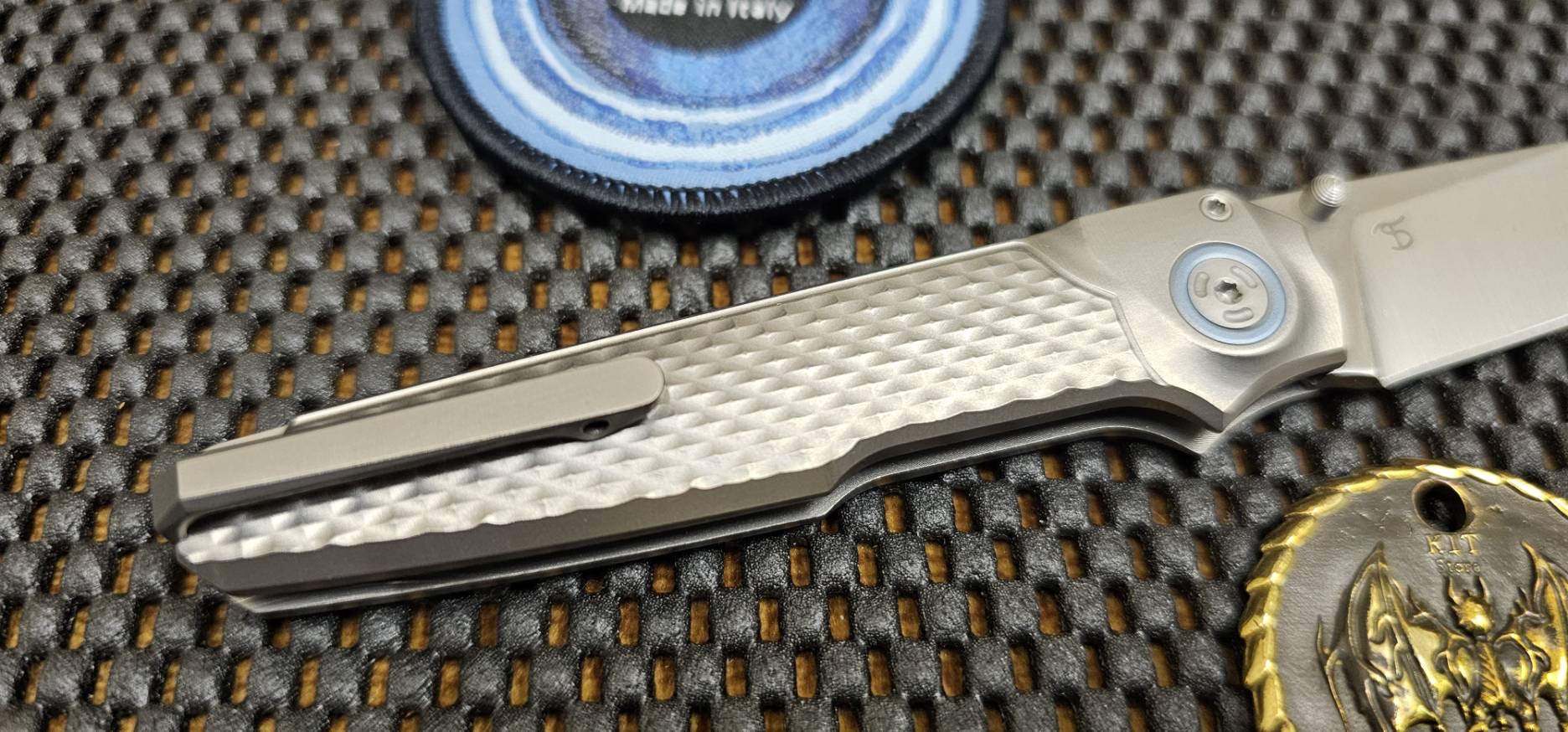 MKM Miura Button Lock Knife Gray Ti (2.72" Satin M390)