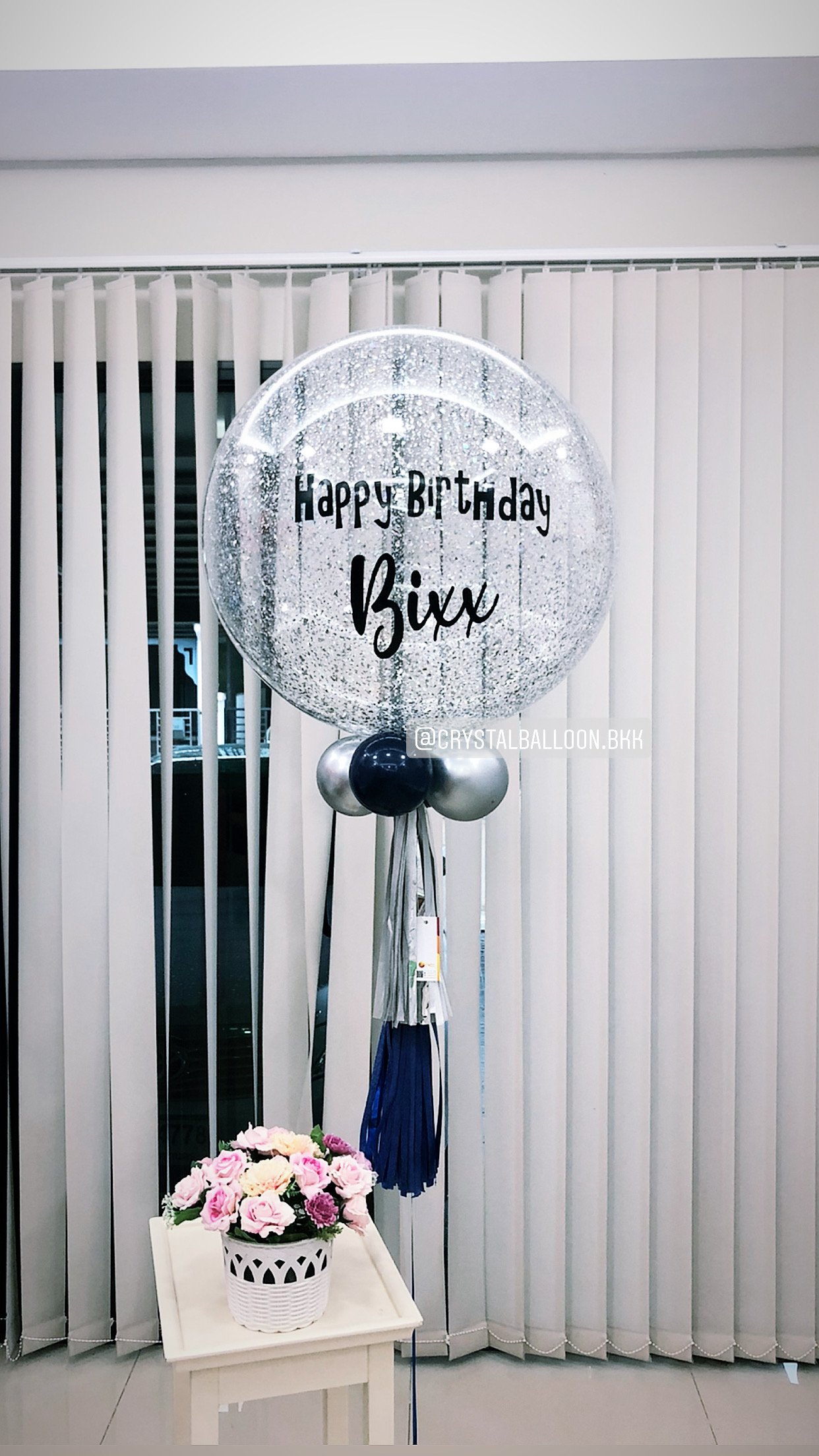 ลูกโป่ง วันเกิด Bubble ขนาด 24" สีเงิน ยอดนิยม พร้อมตกแต่ง สามารถเปลี่ยนสีลูกโป่ง/เปลี่ยนข้อความ/เปลี่ยนขนาดได้