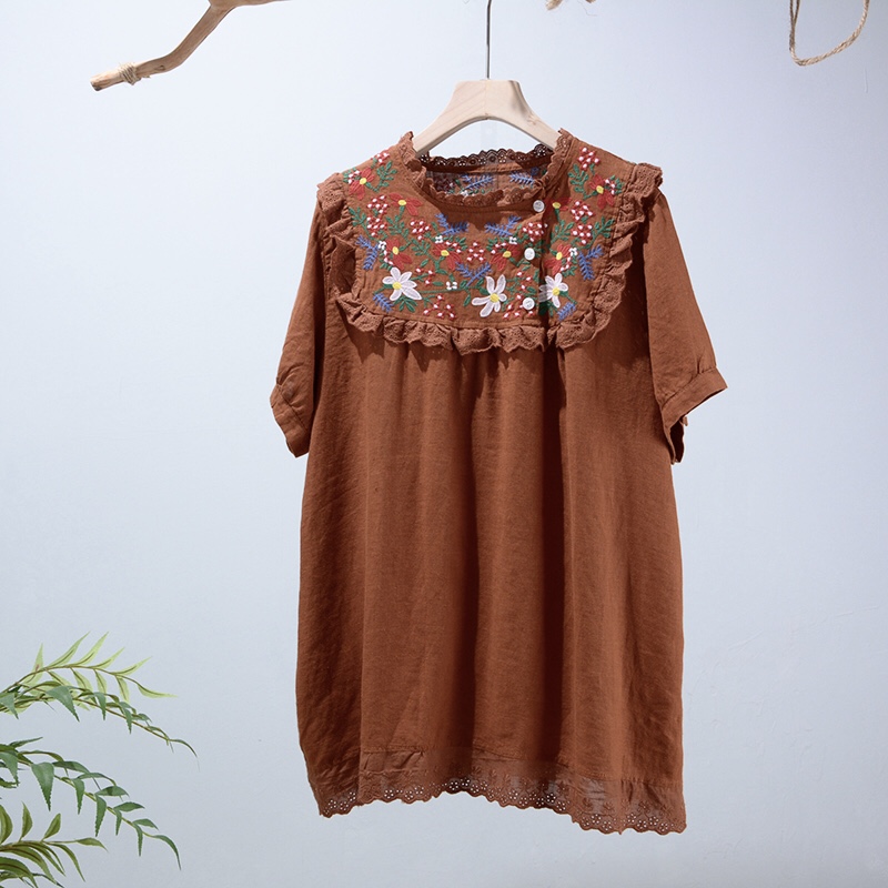 เสื้อผ้าลินินลายปักแต่งลูกไม้