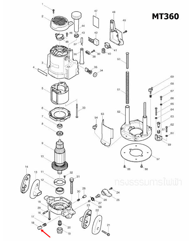 HALF NUT เราท์เตอร์ Maktec มาคเทค, Makita มากีต้า MT360, MT362, M3600, M3600B [#18] Pn.324424-9 (แท้) ##