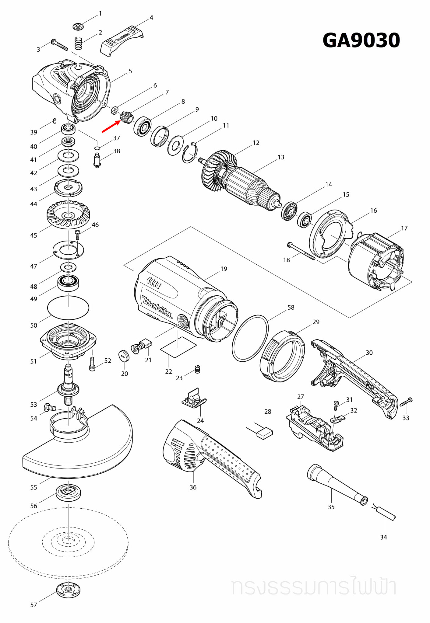 SPIRAL BEVEL GEAR12 หินเจียร Makita มากีต้า GA9030 [#7] (แท้) ##