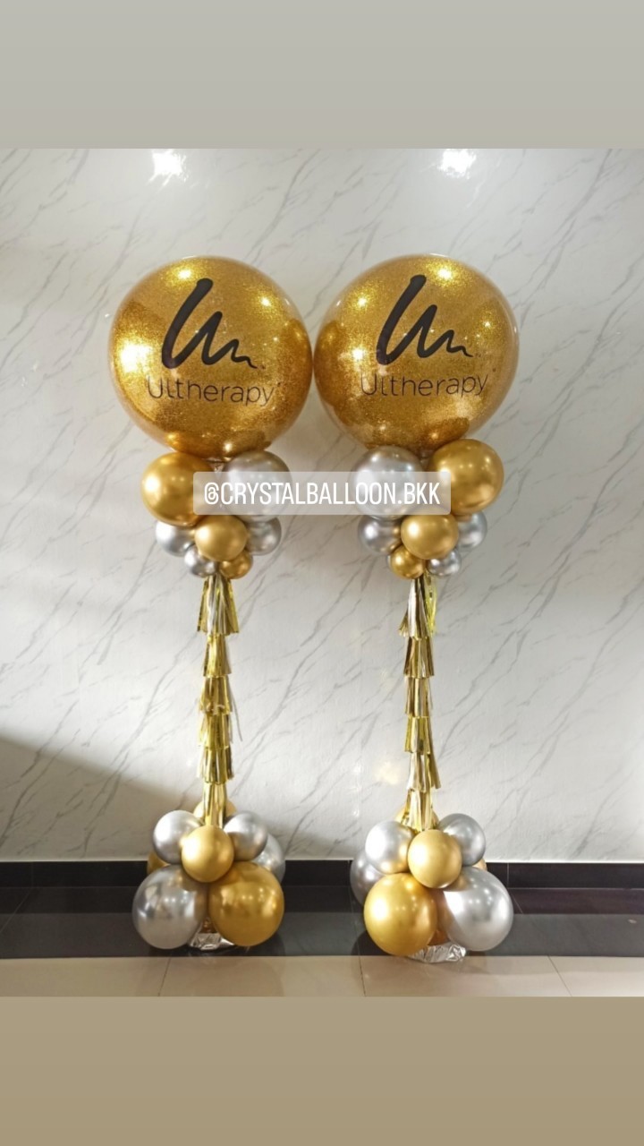 เสาลูกโป่ง เปิดงาน Bubble ขนาด 36" กลิตเตอร์สีทอง 2 เสา พร้อมตกแต่ง สามารถเปลี่ยนสีลูกโป่ง/เปลี่ยนข้อความได้
