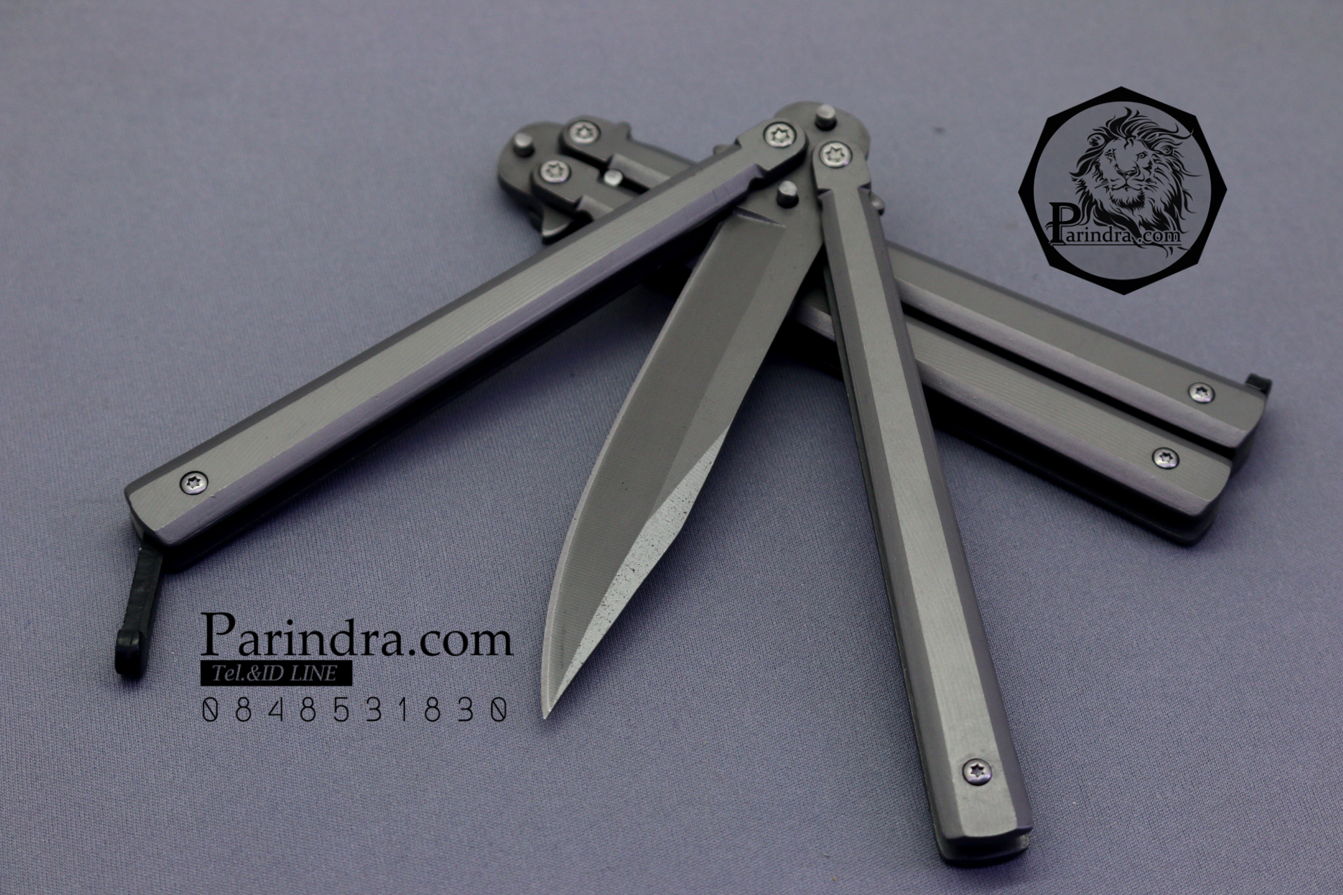 มีดบาลีซอง Balisong มีดควง มีดปีกผีเสื้อ ด้ามเทาเหลี่ยมเรียบ สีเทา ขนาด 9 นิ้ว BLA017
