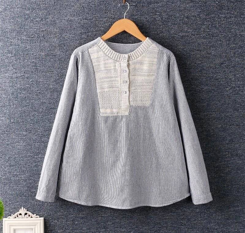 เสื้อผ้าฝ้ายลายริ้วแต่งไหมพรม