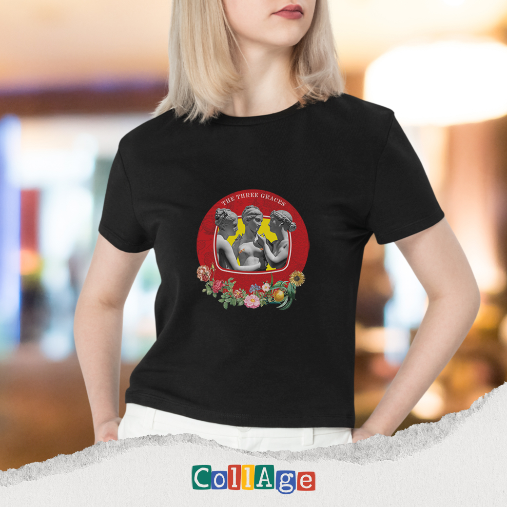 เสื้อยืดพิมพ์ลาย THE THREE GRACES I รหัส CEA00478 สีดำ #เสื้อยืด #Collage