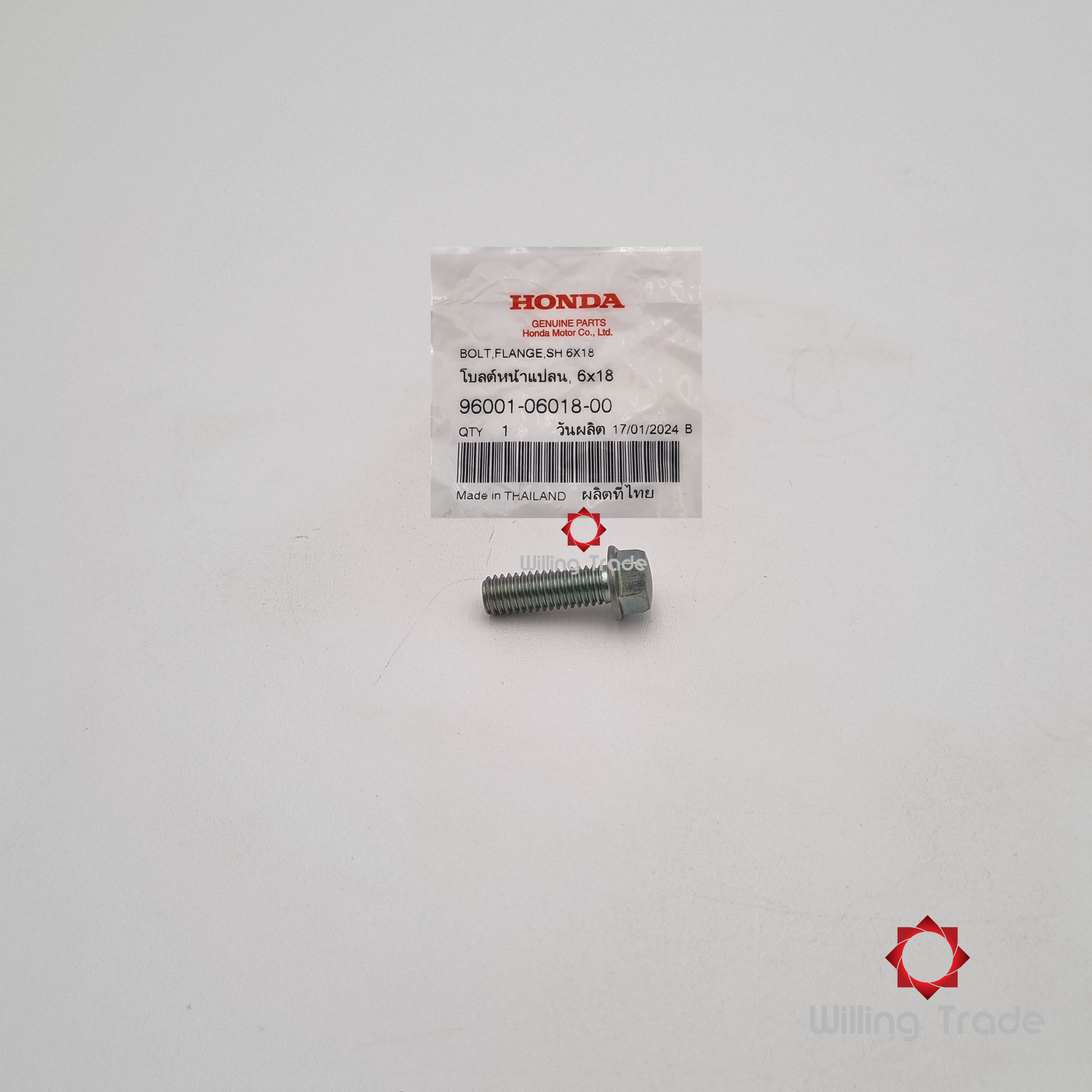 โบ้ลท์หน้าแปลน, 6x18 (WX749) HONDA: (96001-06018-00) CLICK-I, SCOOPY-I ... แพ๊คละ 1 ชิ้น... [แท้ศูนย์ 100%] ...กลุ่มอะไหล่ฝาครอบเครื่องด้านซ้าย ... BOLT,.FLANGE,.6x18