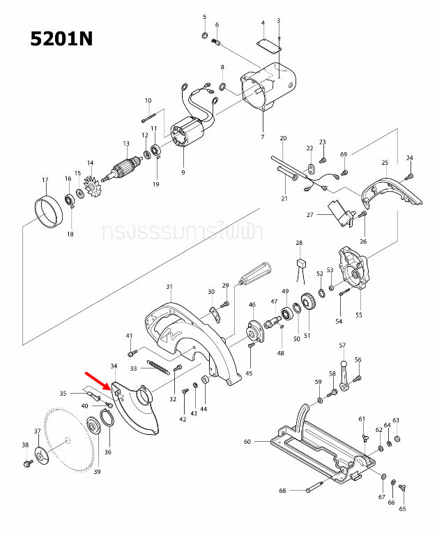 ฝากันใบเลื่อย เลื่อยวงเดือน Makita 5201N [#34] Pn.312533-6 (แท้) ##