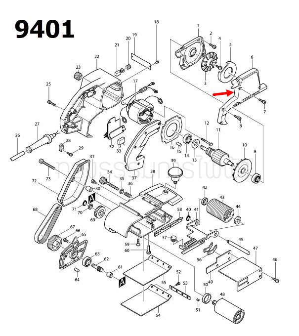 ฝาครอบกันฝุ่น เครื่องขัดสายพาน Makita มากีต้า 9401 [#6] Pn.315772-7 (แท้) ##