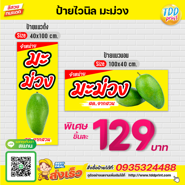 ป้ายไวนิลผลไม้มะม่วงV3 ป้ายทนแดด กันน้ำ ภาพคมชัด สีสวยสดใส พร้อมใช้งาน