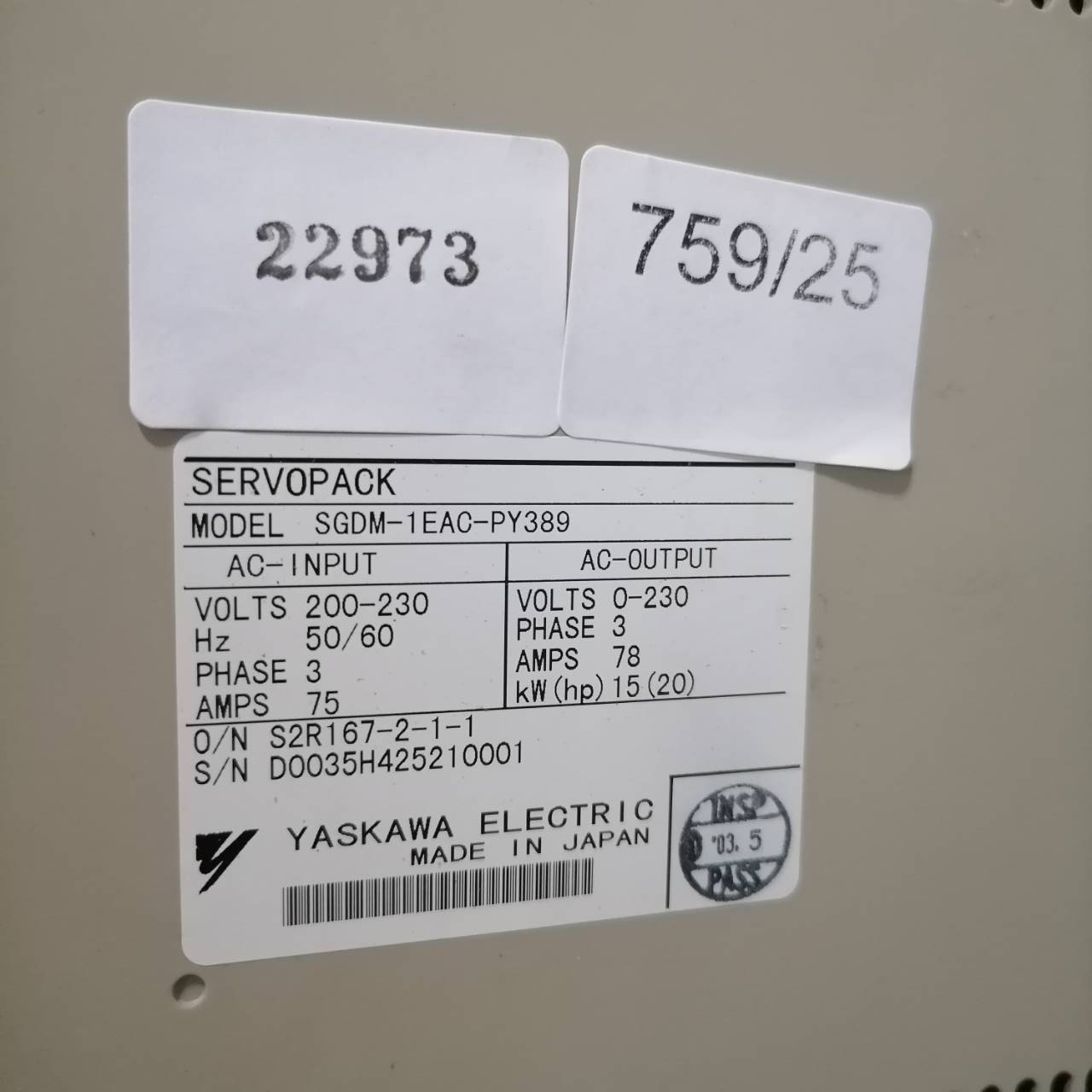 SGDM-1EAC-PY389 SERVO DRIVE " YASKAWA "