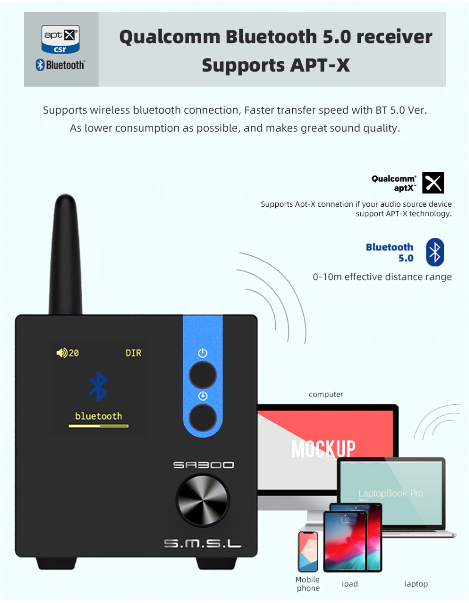 SMSL SA300 แอมป์ตั้งโต๊ะระดับ Hi-Res รองรับ Bluetooth5.0 ประกันศูนย์ไทย