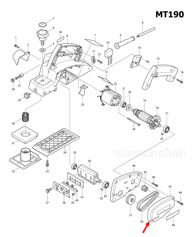 BELT COVER กบไสไม้ไฟฟ้า Maktec MT190 [#47] Pn.183767-6 (แท้) ##