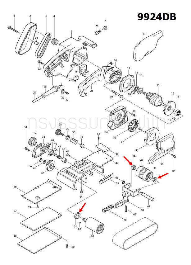 ตัวรองล้อ เครื่องขัดกระดาษทราย Maktec ,Makita MT940, MT941, 9401 , 9403, 9924DB Pn.253922-5 (แท้) ## (*)