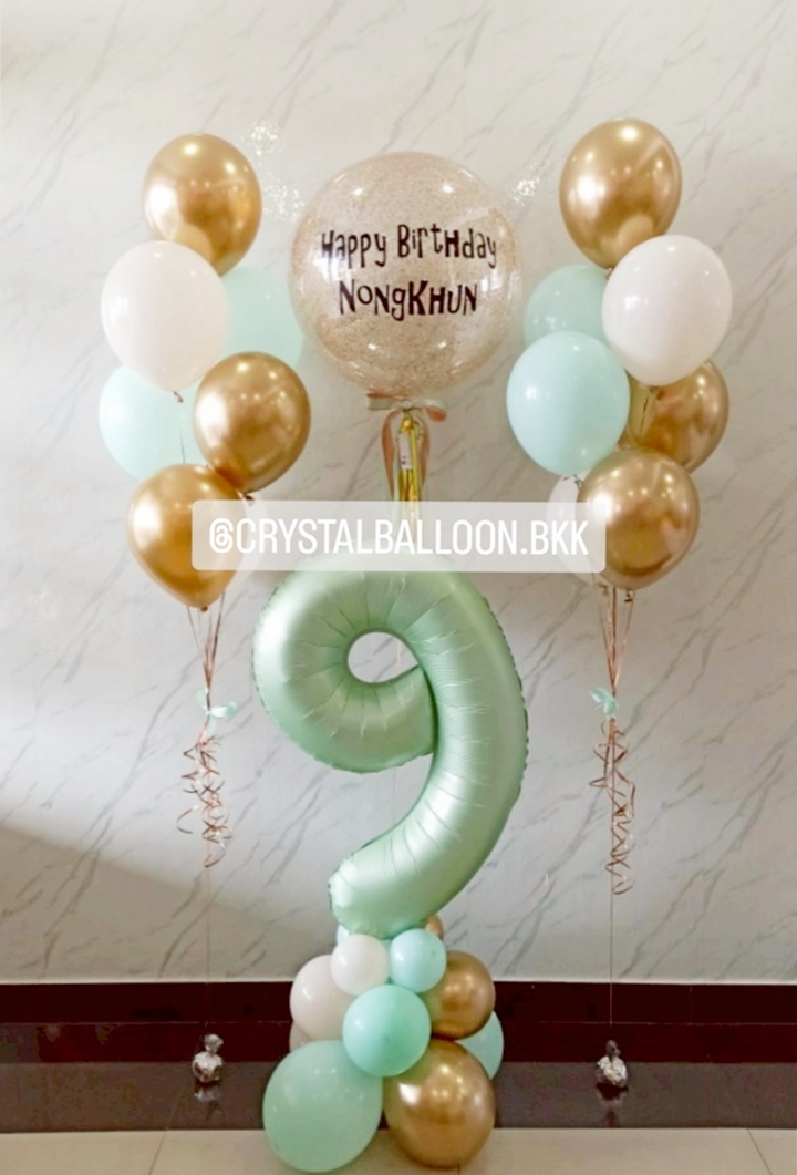 ลูกโป่งวันเกิด Bubble 24" 1 ลูก ,ลูกโป่งแบบช่อ ช่อ 7 ลูก 2 ช่อ, ฟอยล์ตัวเลขตั้งฐาน 40" 1 ชิ้น , พร้อมตกแต่ง สามารถเปลี่ยนสีลูกโป่ง/ข้อความสามารถเปลี่ยนฟอนต์และสีข้อความได้