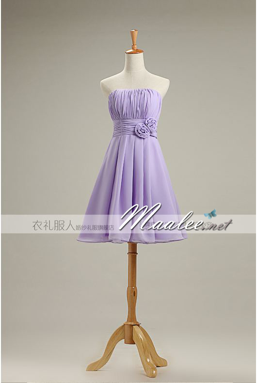 พร้อมส่ง ชุดราตรีสั้น ชุดเพื่อนเจ้าสาว สีม่วงอ่อน Lavender Lv-001B