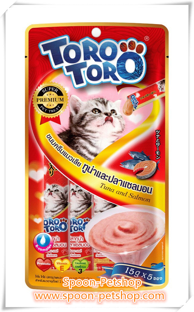 Toro Toro ขนมแมวเลีย โทโร โทโร่ ครีมแมวเลีย รสปลาทูน่าและปลาแซลมอน 15gx5