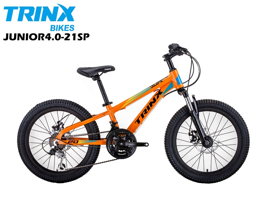จักรยานเสือภูเขา TRIN-X Junior 4.0 ชุดเกียร์ L-TWOO 21 สปีด เฟรมอลู ล้อ 20 นิ้ว 2022 ดิสสาย มีสีส้มดำนง