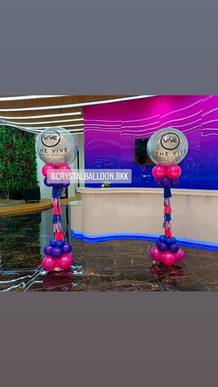 เสาลูกโป่ง เปิดร้าน Bubble ขนาด 36" กลิตเตอร์สีเงิน 2 เสา พร้อมตกแต่ง สามารถเปลี่ยนสีลูกโป่ง/เปลี่ยนข้อความได้