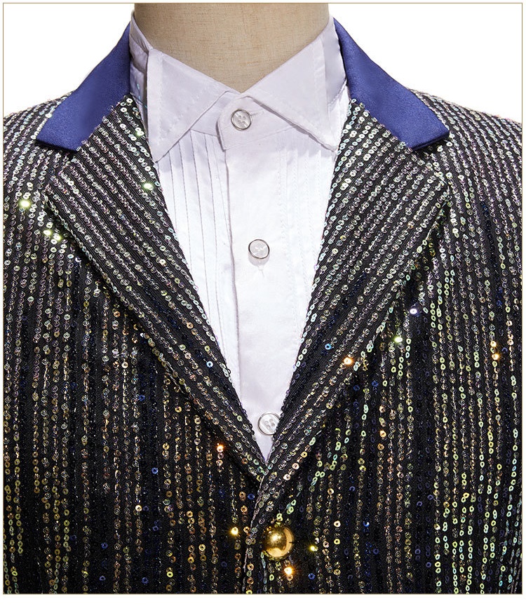 Pre-order เสื้อสูทชาย สูทแฟชั่น สูทกลิตเตอร์ ไล่สี สีทองน้ำเงิน กระดุม3เม็ด