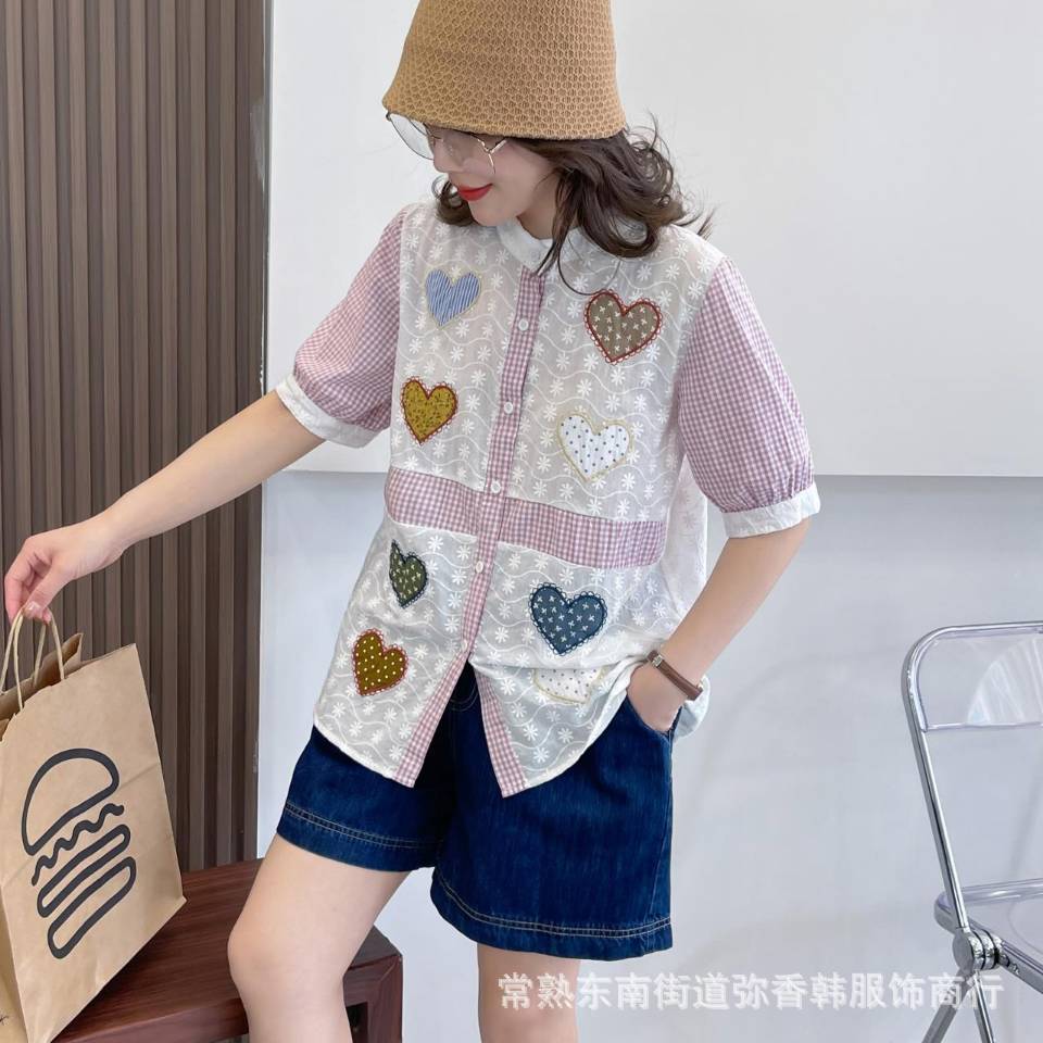เสื้อผ้าลูกไม้แต่งผ้าลายสก็อตปักลายหัวใจ
