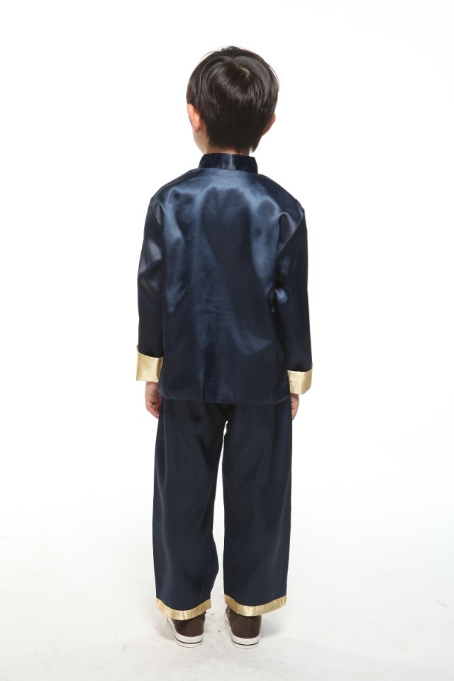 พร้อมเช่า ชุดจีนชายเด็ก เสื้อคอจีน ผ้าไหมจีน สีกรม ปักลายมังกร (เฉพาะ 1 ขวบ)