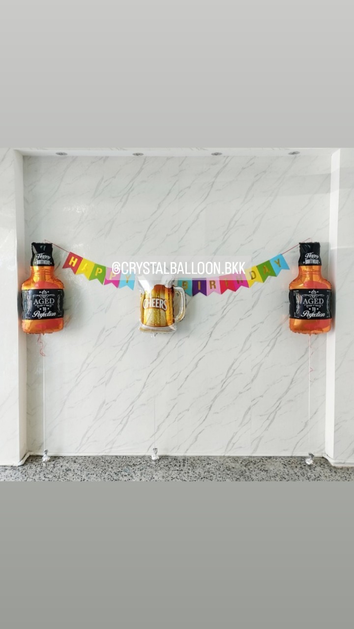 ลูกโป่ง วันเกิด ป้ายธง Happy Birthday 1 ชิ้น พร้อม ฟอยล์ตกแต่ง 3 ชิ้น พร้อมตกแต่ง สามารถเปลี่ยนสีลูกโป่ง/เปลี่ยนสี-ป้ายธงได้