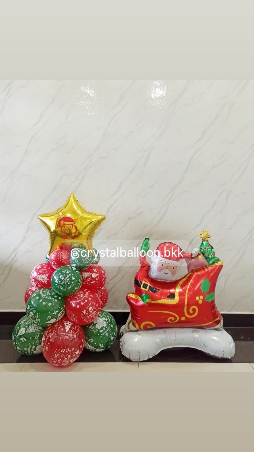 ต้นลูกโป่ง Christmas ฟอยล์ดาว ขนาด 18" 1 ต้น สูง 60 ซม. พร้อม ฟอยล์แซนต้า 1 ชิ้น พร้อมตกแต่ง สามารถเปลี่ยนสีลูกโป่ง/เปลี่ยนข้อความ/เปล