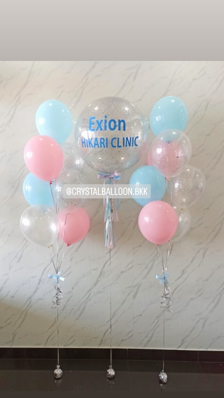 ลูกโป่ง เปิดงาน Bubble ขนาด 24" กลิตเตอร์สีเงิน 1 ลูก พร้อม ช่อลูกโป่ง ช่อ 7 ลูก 2 ช่อ พร้อมตกแต่ง สามารถเปลี่ยนสีลูกโป่ง/เปลี่ยนข้อความ/เปลี่ยนขนาดได้