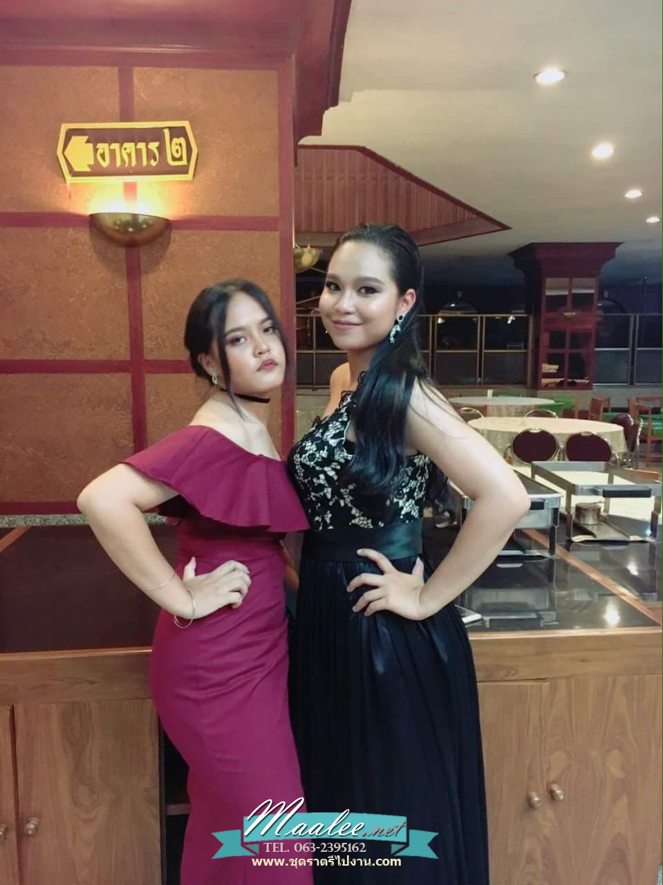 พร้อมเช่า ชุดราตรียาว ไหล่เดียว อกแต่งลูกไม้ ประดับคริสตัลหรู กระโปรงเนื้อนิ่มผ้ามัน สีดำ