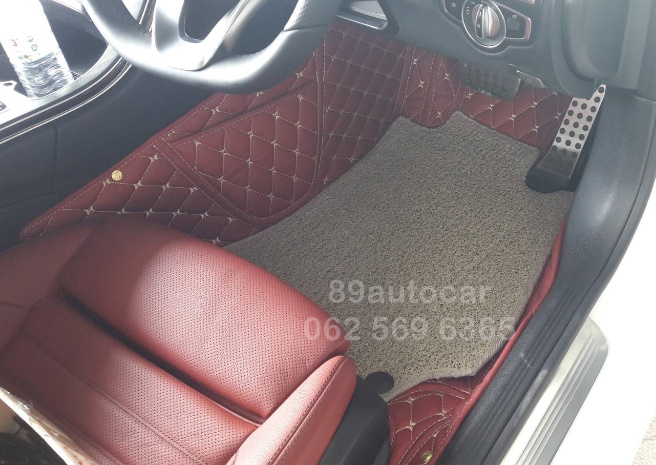 พรมปูพื้นรถยนต์ Benz C200 W205 Coupe ปูพรม7D สีแดงไวน์ + พรมไวนิลดักฝุ่น สีครีม +ท้าย เต็มคัน