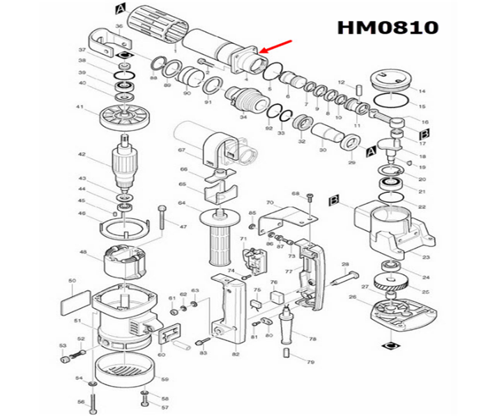 กระบอกสูบ สกัดไฟฟ้า Makita-มากีต้า HM0810 [#4], HM0810T, TA [#3] Pn.151457-9 (แท้) ##