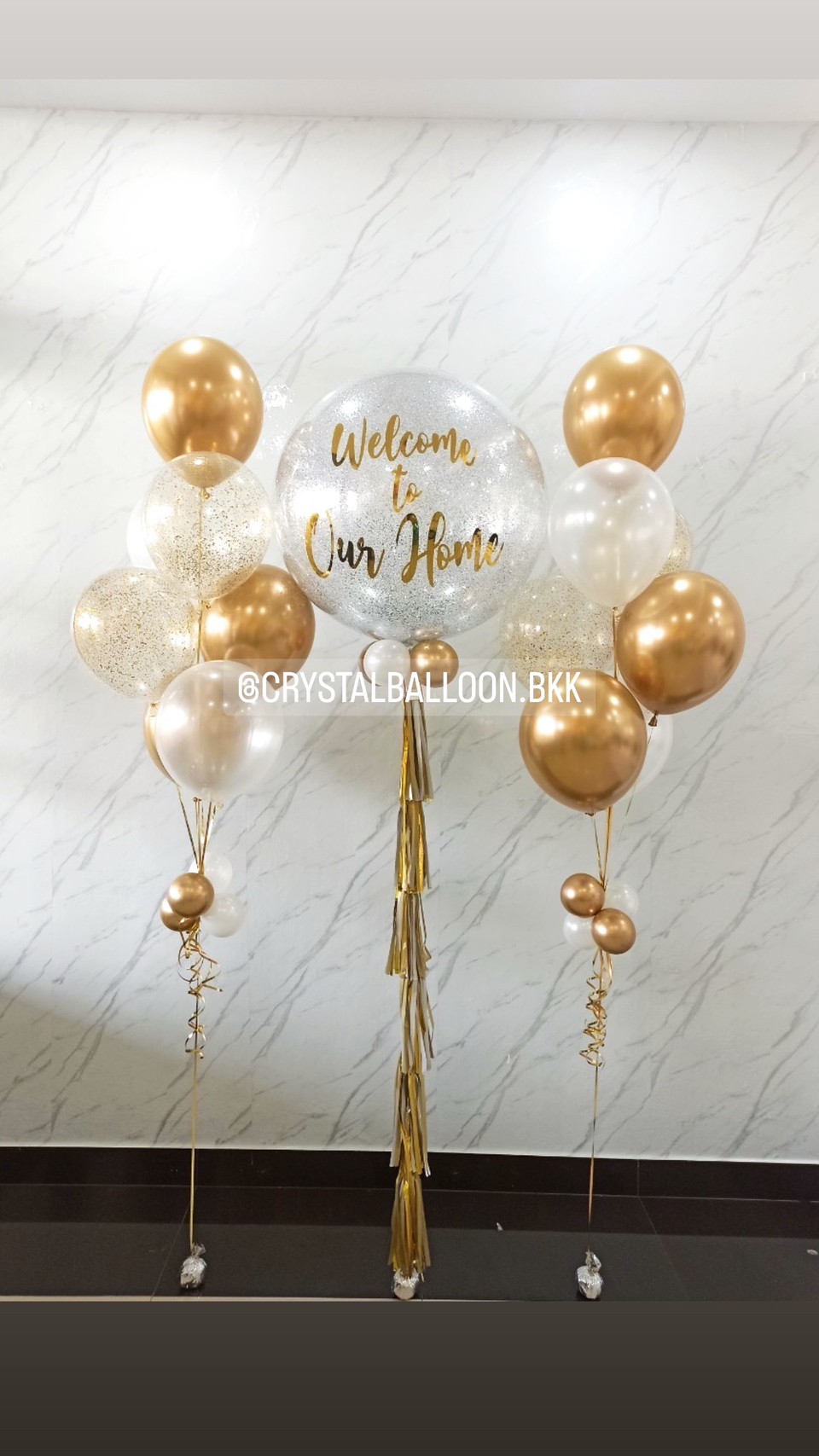 ลูกโป่ง Welcome Home Bubble ขนาด 36" สีเงิน พร้อม ช่อลูกโป่ง ช่อ 7 ลูก 2 ช่อ,ลูกโป่งใส ใส่ กลิตเตอร์ พร้อมตกเเต่ง สามารถเปลี่ยนสีลูกโป่ง/เปลี่ยนข้อความ/เปลี่ยนขนาดได้