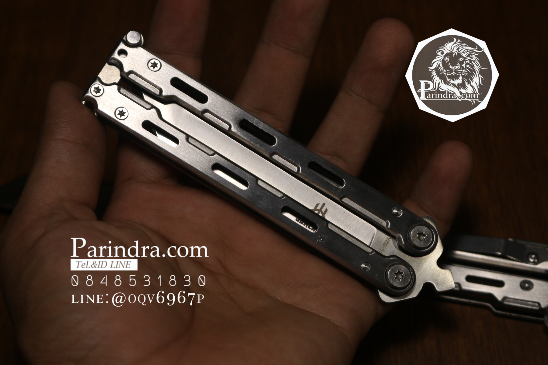 มีดบาลีซอง Balisong มีดควง มีดปีกผีเสื้อ ปลาย Tanto ด้ามสีเงิน BLA028
