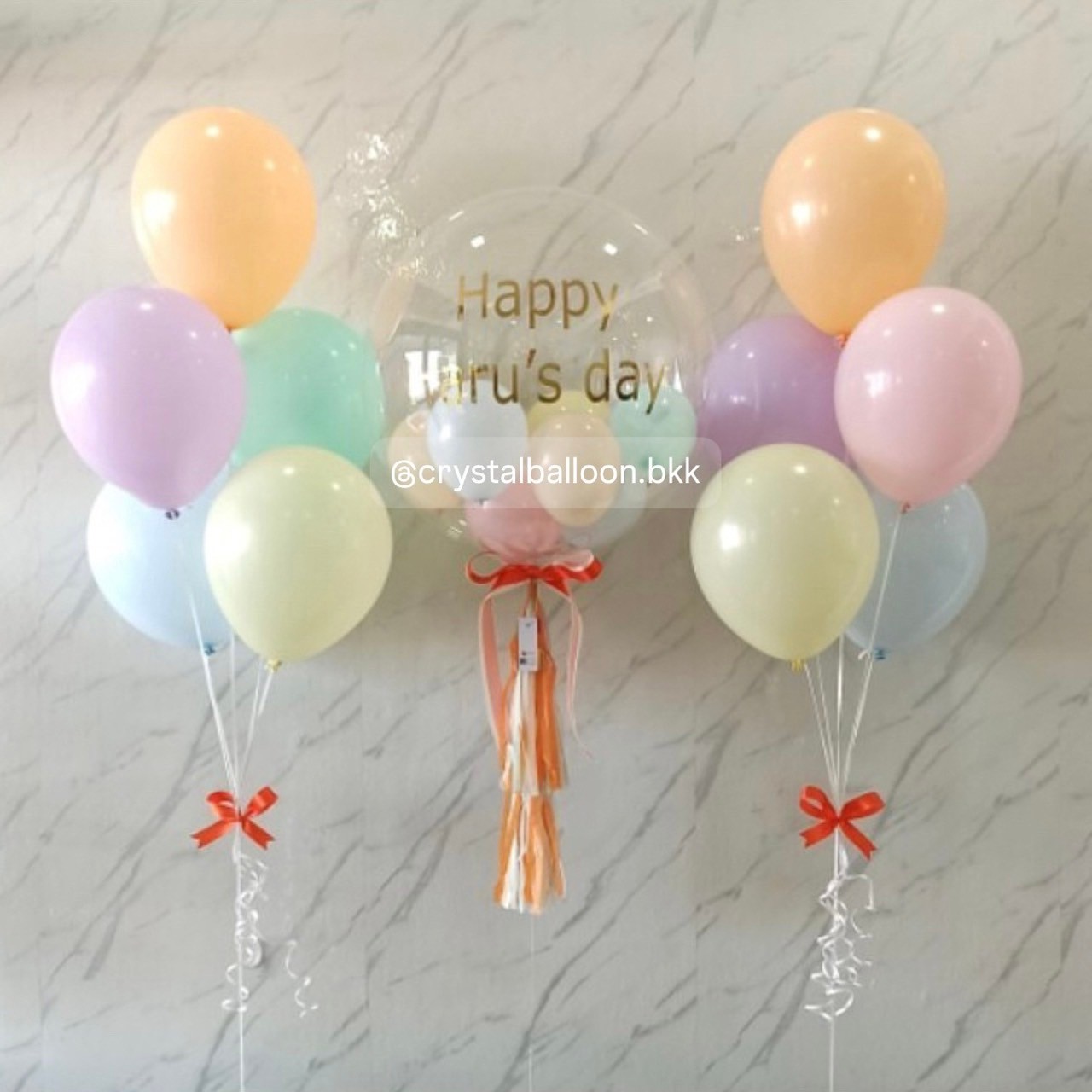 ลูกโป่ง วันเกิด Bubble USA ขนาด 24" Theme พาสเทล พร้อม ช่อลูกโป่ง ช่อ 5 ลูก 2 ช่อ พร้อมตกแต่ง สามารถเปลี่ยนสีลูกโป่ง/เปลี่ยนข้อความได้