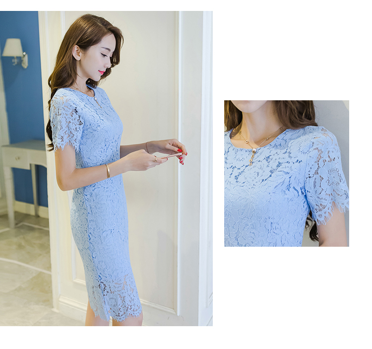 พร้อมส่ง ชุดเดรส สีฟ้า ลูกไม้อย่างดีทั้งตัว ซับในทั้งตัว กระโปรงคลุมเข่า เข้ารูปสวย ผ้ายืดได้เล็กน้อย ใส่สบาย เนื้อผ้าผสม Spandex (ซิปหลัง) ** เหลือเฉพาะไซส์ L **