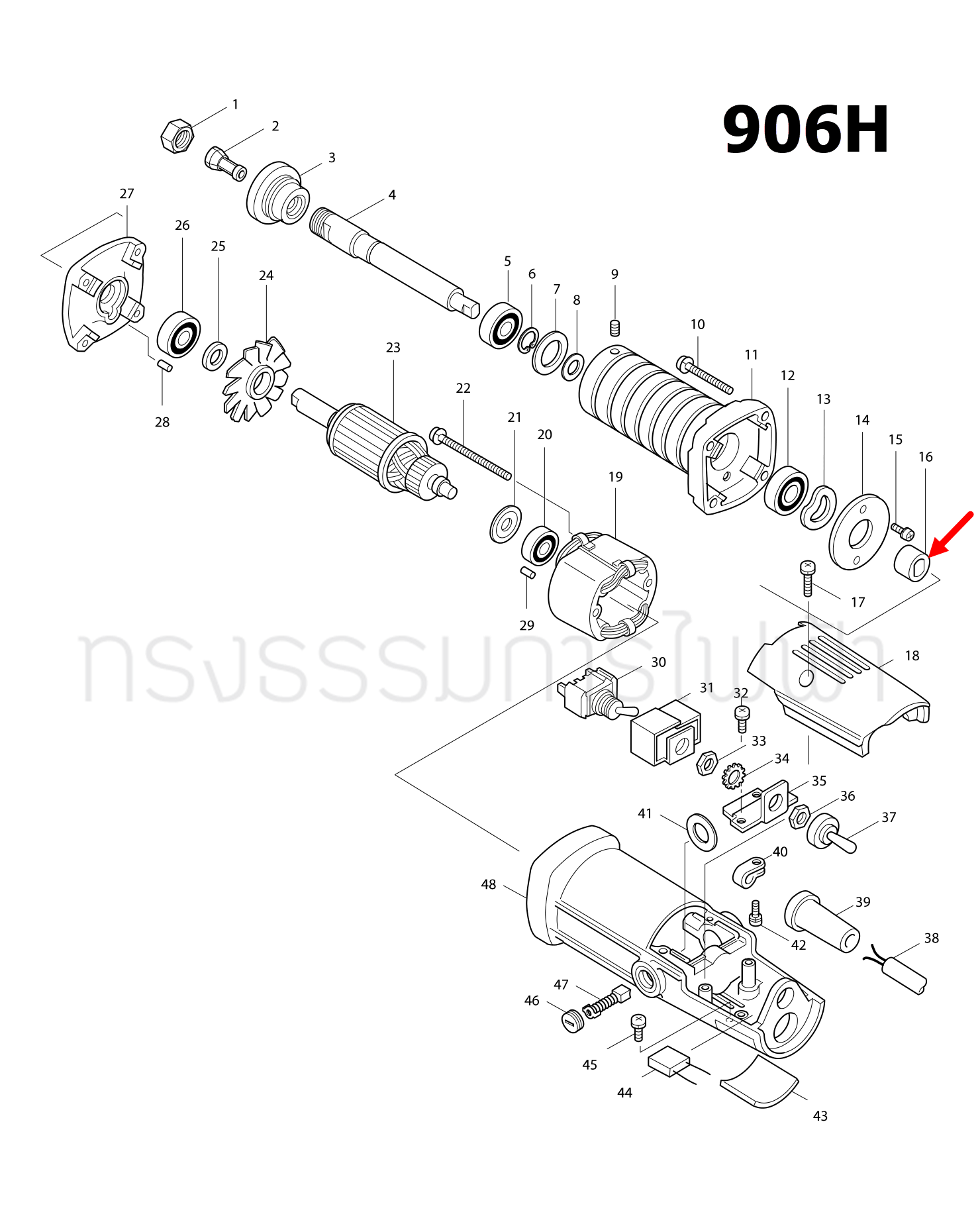 ยอยต่อ เครื่องเจียร์หินแกน Makita 906H [#16] Pn.321895-1 (แท้) ##