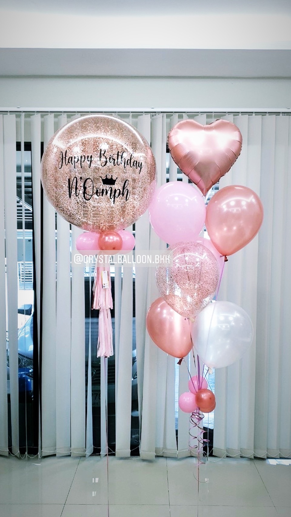 ลูกโป่ง วันเกิด Bubble ขนาด 24" สีโรสโกล พร้อม ช่อลูกโป่ง 1 ช่อ,ลูกโป่งใส ใส่กลิตเตอร์,ฟอยล์หัวใจ ขนาด 18" 1 ชิ้น พร้อมตกเเต่ง สามารถเปลี่ยนสีลูกโป่ง/เปลี่ยนข้อความ/เปลี่ยนขนาดได้