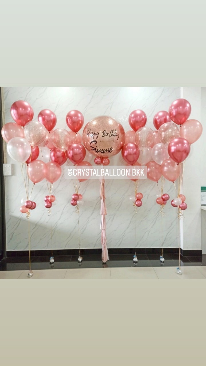 ลูกโป่ง วันเกิด Bubble ขนาด 36" กลิตเตอร์สีโรสโกล พร้อม ช่อลูกโป่ง ช่อ 6 ลูก 6 ช่อ พร้อมตกแต่ง สามารถเปลี่ยนสีลูกโป่ง/เปลี่ยนข้อความ/เปลี่ยนขนาดได้