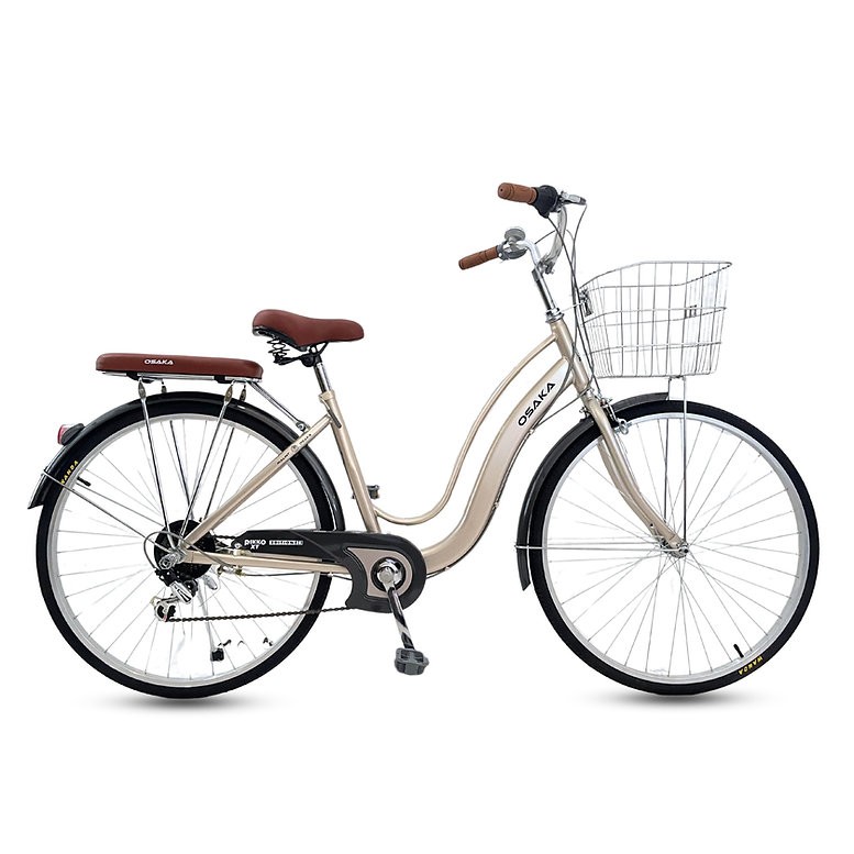 จักรยานแม่บ้าน OSAKA RIKKO CITY BIKE ตะกร้าสแตนเลสขนาดวงล้อ 26นิ้ว มีเกียร์ NEW2025