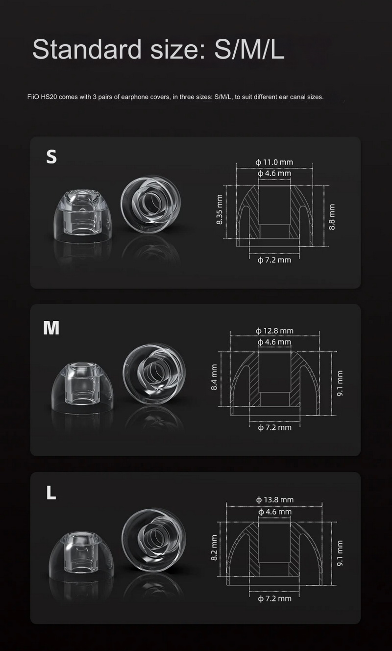 FiiO HS20 สุดยอดจุกหูฟังซิลิโคนเหลว ฟู้ดเกรด ใส่สบาย เพิ่มความละเอียดเสียง 3 คู่ S/M/L