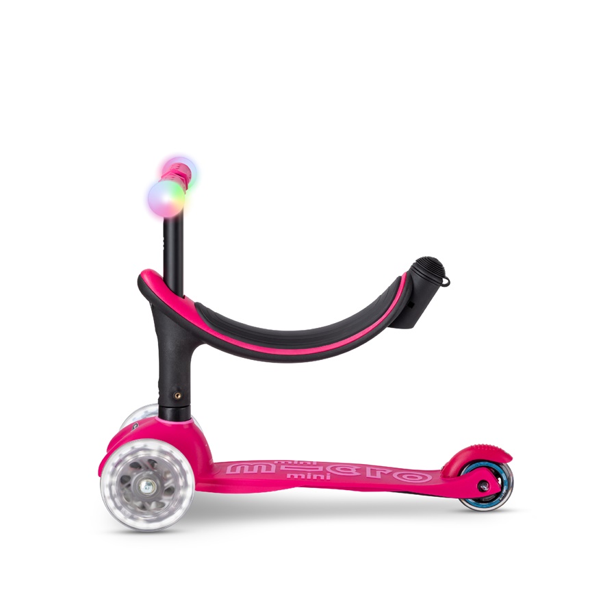 สกู๊ตเตอร์เด็ก MICRO SCOOTERS รุ่น MINI2GROW DELUXE MAGIC LED สกูตเตอร์ 3 ล้อ แบบ all-in-one มาพร้อม t-bar 2 รูปแบบในคันเดียว ใช้งานได้ทั้งแบบนั่งและยืน รวมถึงผู้ปกครองสามารถช่วยเข็นบังคับทิศทางได้