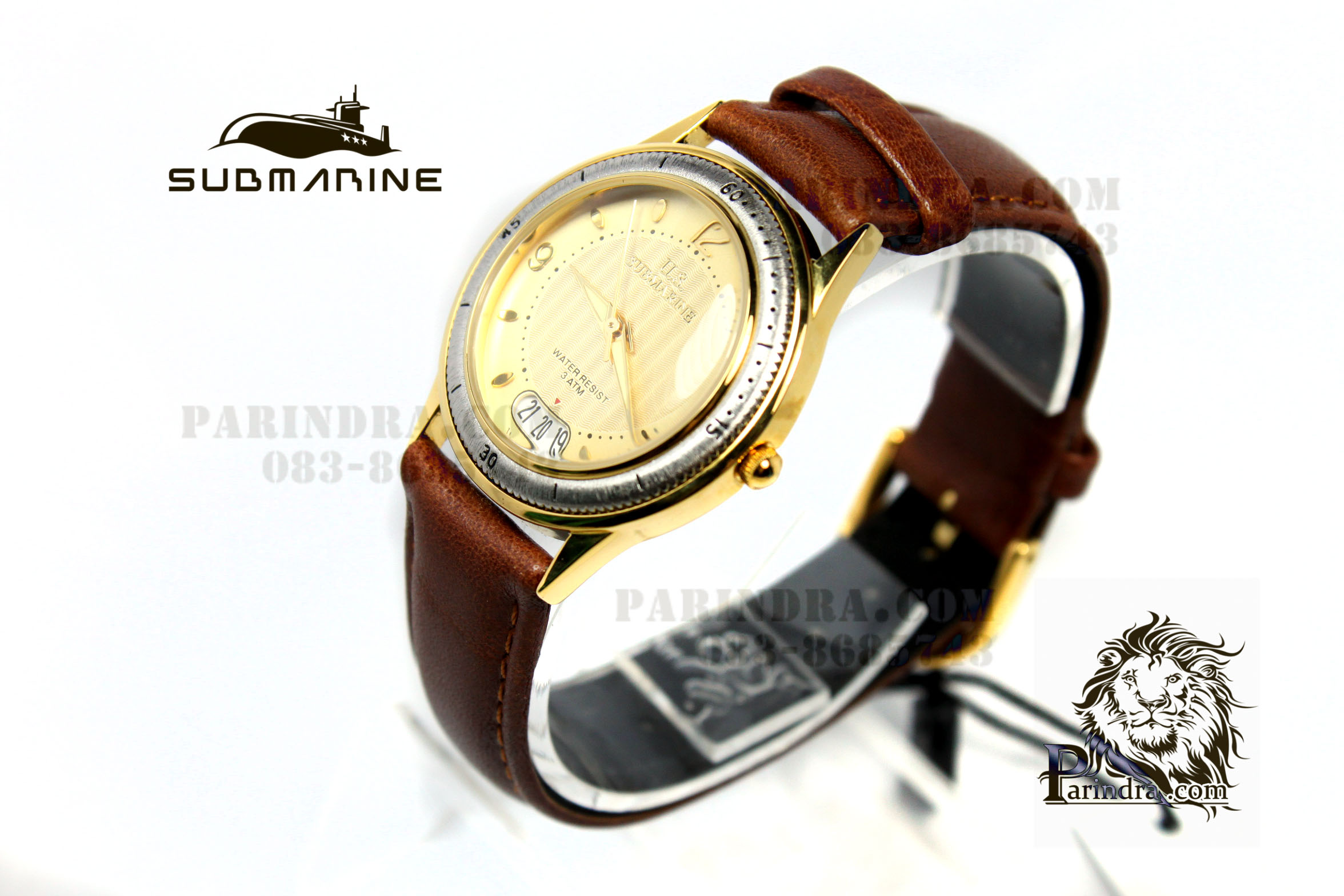 นาฬิกา US submarine รุ่น J093MD สายหนังสีน้ำตาลหน้าปัดสีทองอ่อน หนังนุ่มมากๆ Japan Movement ของแท้ 100%