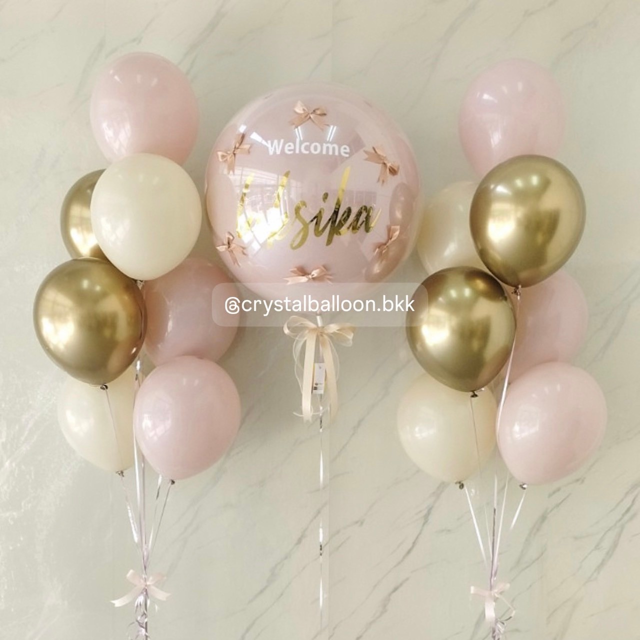 ลูกโป่ง Welcome Baby ลูกโป่งยาง ขนาด 24" สี Dusk Pink 1 ลูก พร้อม ประดับโบว์จิ๋ว 6 ชิ้น,ช่อลูกโป่ง ช่อ 7 ลูก 2 ช่อ สีคาเมเลียโครเมียม/Sand/Dusk Pink พร้อมตกแต่ง สามารถเปลี่ยนสีลูกโป่ง/เปลี่ยนข้อความ/เปลี่ยนขนาดได้
