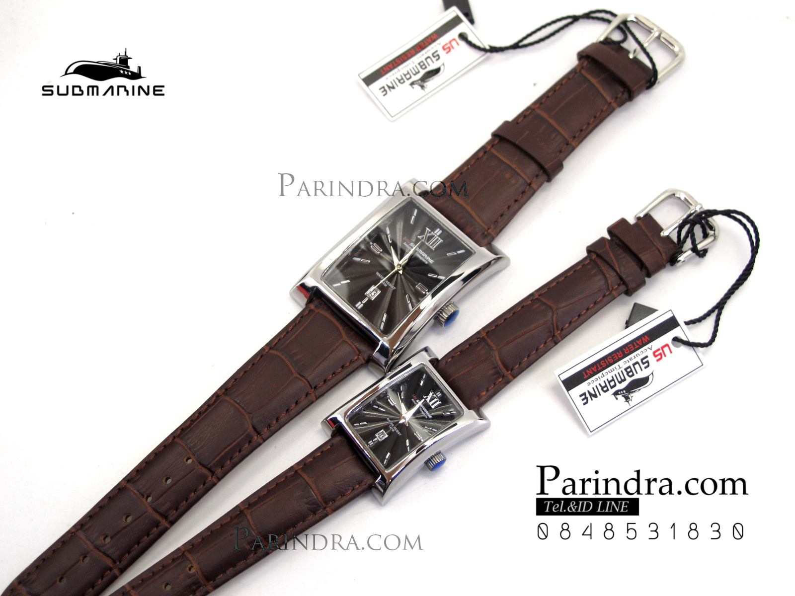นาฬิกา US Submarine J113L-MD ของแท้ 100 % สายหนังน้ำตาลหน้าปัดดำ คู่
